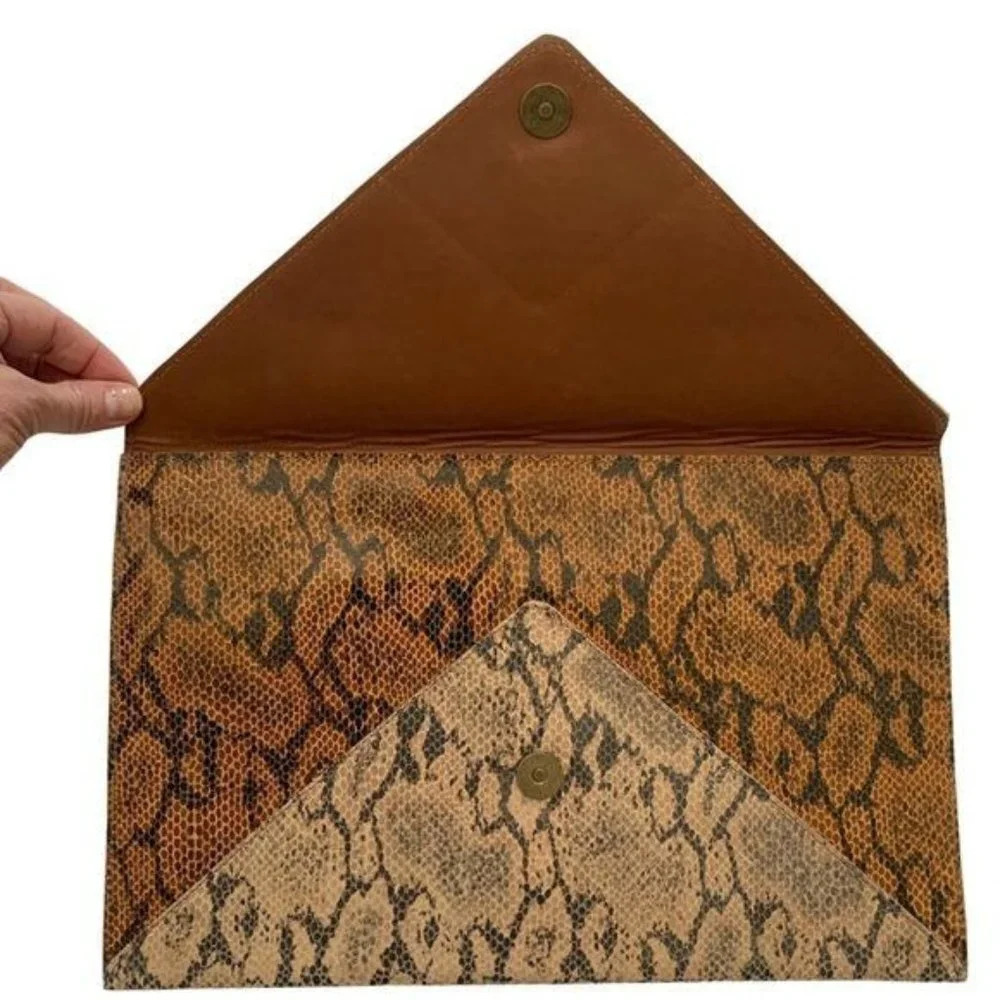 Lalla Marrakech Snake Printed Leather Envelope Clutch - Picture 2 of 5